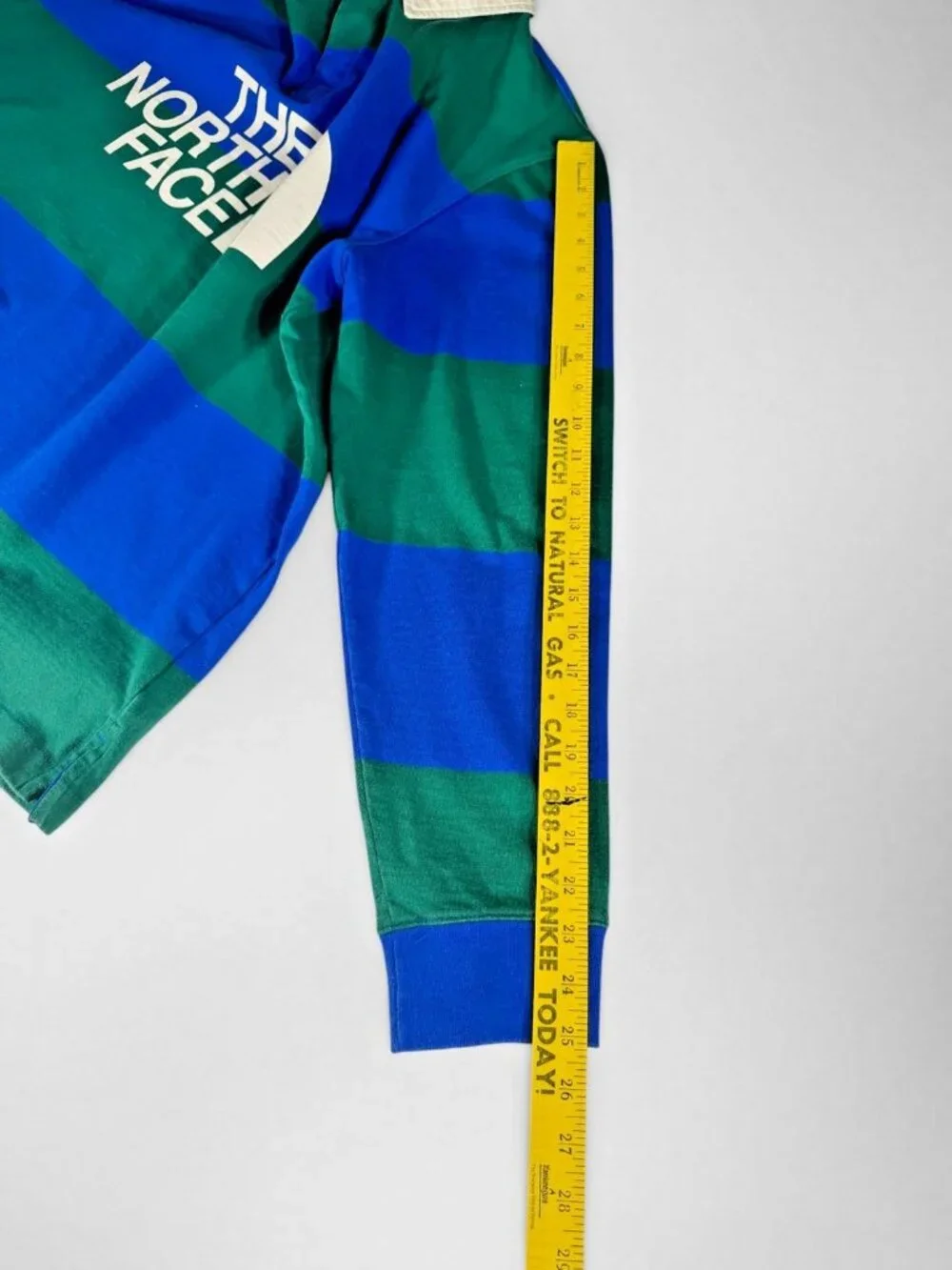 The North Face Rugby Shirt Mens L Blue Green Stripe Long Sleeve Logo Cotton